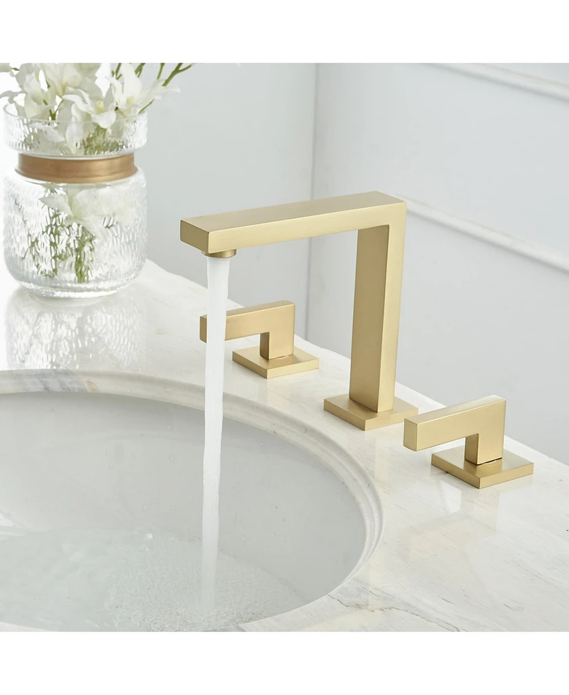 8 in. Widespread Double Handle Bathroom Faucet With Supply Hose in Brushed Gold