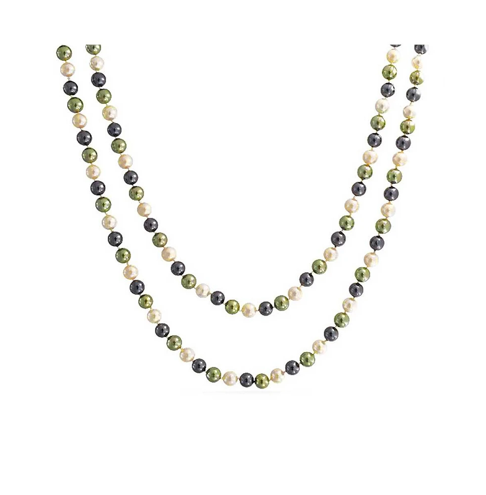 Bling Jewelry Classic Western Style Hand Knotted Simulated Pearls Round Ball Bead Endless Long Strand Double Triple Wrap Layer Necklace