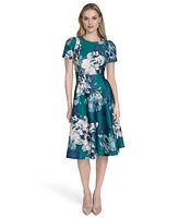 Calvin Klein Women's Scuba Floral-Print Fit & Flare Dress