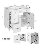 Casainc 36" Bathroom Vanity With Ceramic Sink, Double-Layer Drawers, Soft-Close Doors and Adjustable Shelves