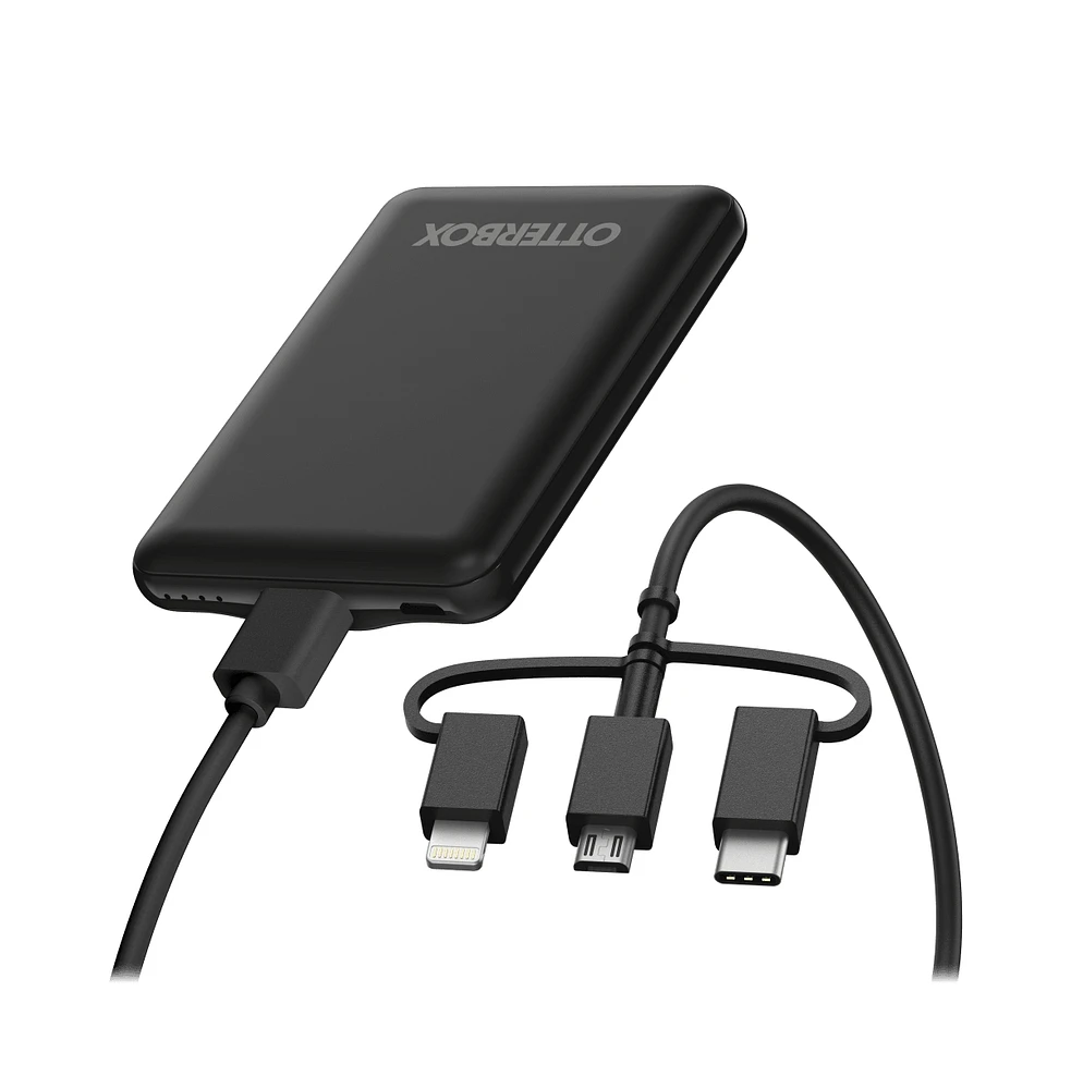 OtterBox Mobile Charging Kit Power Bank 5,000 mAh and 3 in 1 Cable 1m-Black