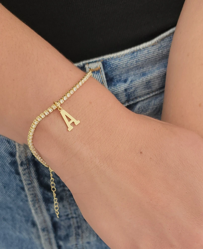 Adornia Gold Crystal Initial Charm Tennis Bracelet