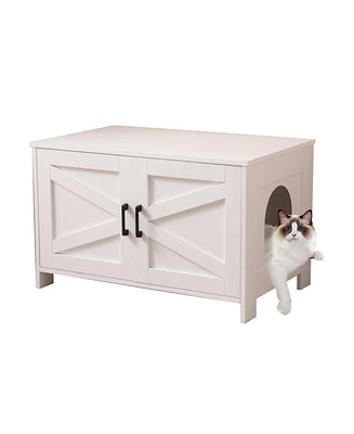 Streamdale Furniture Cat Litter Box Enclosure with Barn Door - White