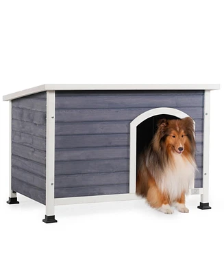 Streamdale Furniture Medium Wooden Outdoor Dog House, Waterproof Roof, Elevated Floor, Grey