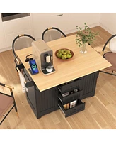 Casainc 55.7" Large Kitchen Island with 2 Drop Leafs, Rolling Cart, Power Outlet, Folding Dining Table, Spice Rack, No Stools