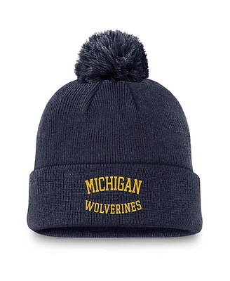 Jordan Men's Navy Michigan Wolverines Peak Cuffed with Pom Knit Hat