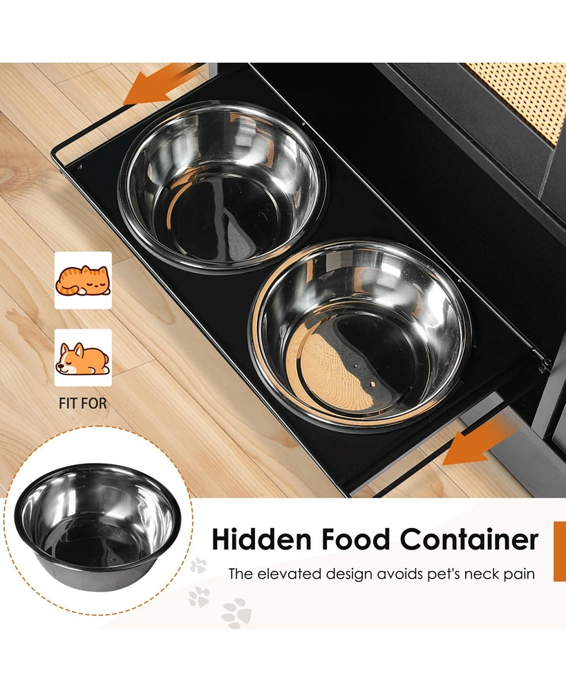 Streamdale Furniture Elevated Double Bowl Pet Feeding Station with Storage