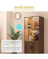 Vlsrka Modern style home bar cabinet with Led lights and tempered glass doors.