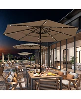 11 Ft Solar Sunshade Patio Umbrella with 32 Led Lights, Crank Control, Adjustable Tilt Angle