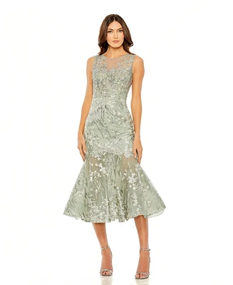 Mac Duggal Women's Sleeveless Embroidered Detail Mermaid Dress