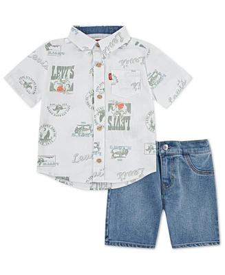 Levi's Little Boys 2-Piece Printed Shirt and Denim Shorts