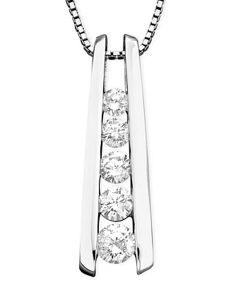 Five-Stone Diamond Journey Pendant Necklace (1 ct. t.w.) 14k Yellow or White Gold