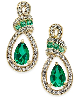Emerald (1-1/5 ct. t.w.) and Diamond (1/4 ct. t.w.) Drop Earrings in 14k Yellow Gold (Also Available in Ruby)
