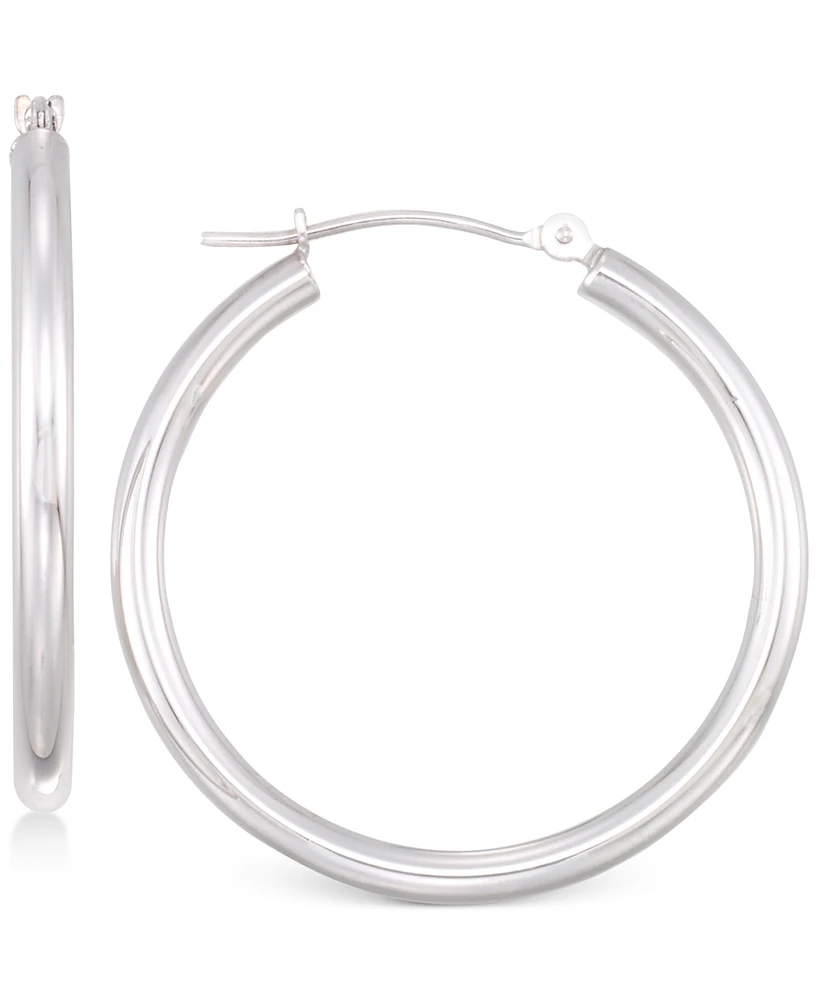 Polished Tube Hoop Earrings 10k Gold, White Gold or Rose