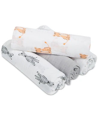 aden by aden + anais Baby Boys or Baby Girls Animal Swaddle Blankets, Pack of 4
