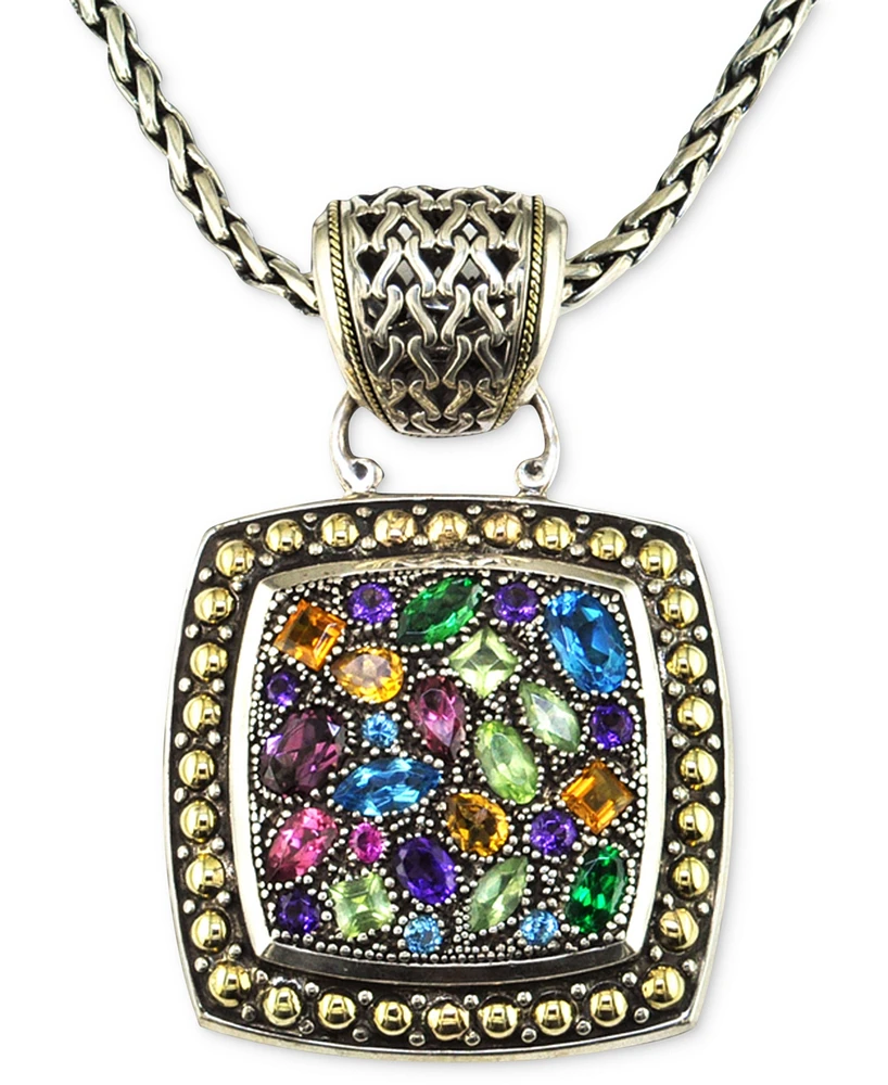 Effy Multistone Square Pendant in Sterling Silver and 18k Gold