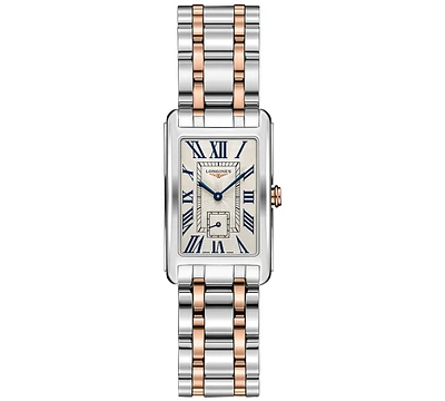 Longines Women's Swiss DolceVita 18K Rose Gold & Stainless Steel Bracelet Watch 23x37mm