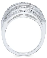 Diamond Multi-Row Cluster Ring (1 ct. t.w.) Sterling Silver