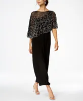 Msk Women's Boat-Neck Embellished-Cape Jersey-Knit Gown