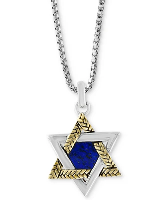 Effy Men's Lapis Lazuli (8-1/2 x 7-1/2mm) Star of David 22" Pendant Necklace in Sterling Silver & 18k Gold-Plate