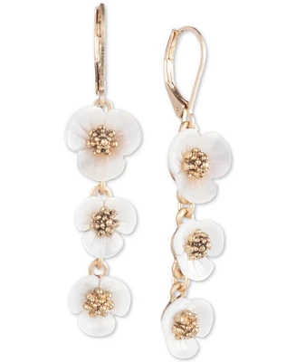 lonn & lilly Gold-Tone & Imitation Mother-of-Pearl Flower Linear Drop Earrings