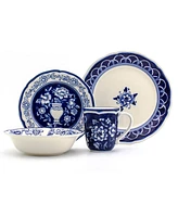 Euro Ceramica Blue Garden 16 Pc. Dinnerware Set, Service for 4