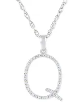 Diamond (1/10 ct. t.w.) Initial Pendant Necklace in 10k White Gold, 16" + 2" extender