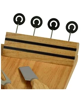 Picnic at Ascot Windsor hardwood Cheese Board Set -Tools, Cheese Markers, Bowl