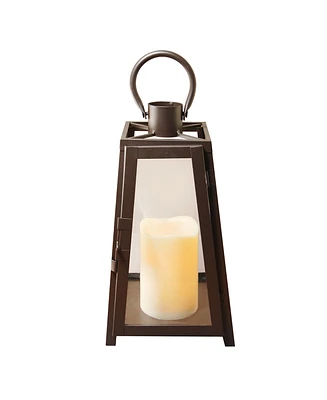 Lumabase Warm Black Tapered Metal Lantern with Led Candle