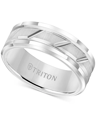 Triton Men's White Tungsten Carbide Ring, 8mm Diamond-Cut Wedding Band