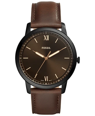 Fossil Men's Minimalist Brown Leather Strap Watch 44mm
