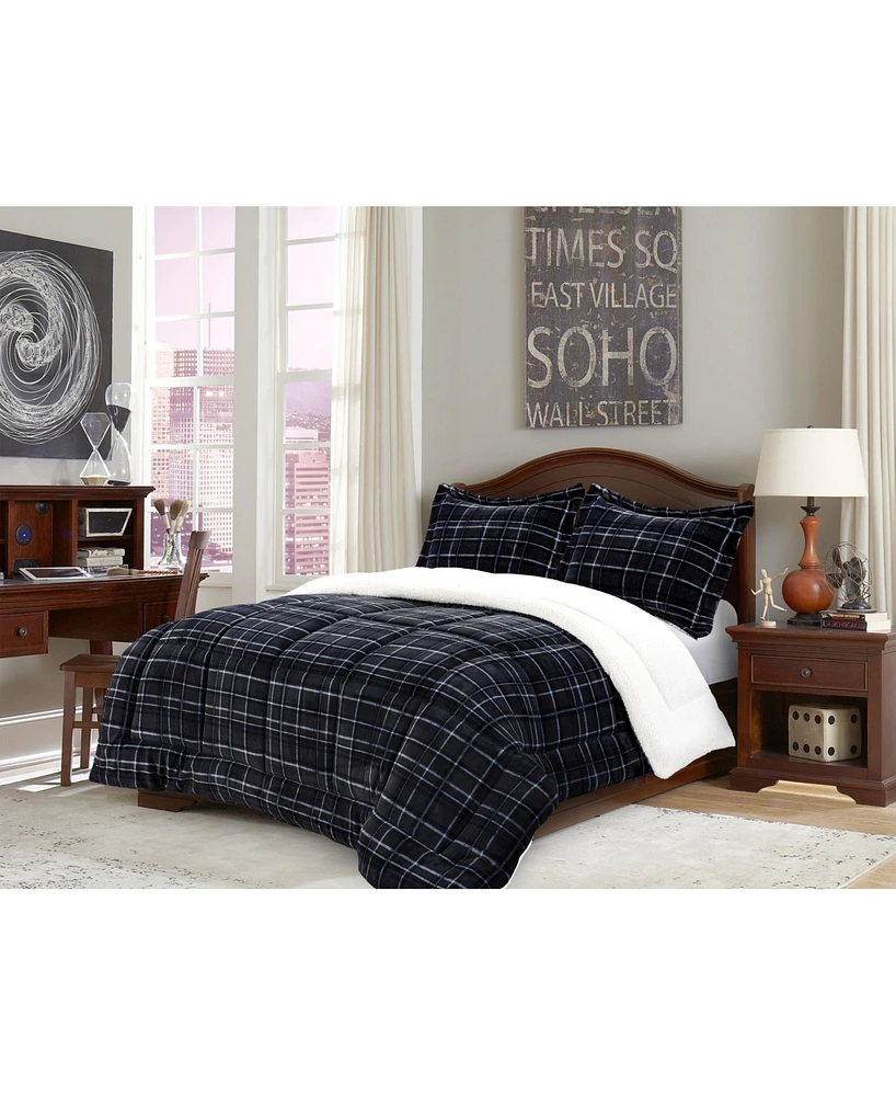 Elegant Comfort Plaid Micromink/Sherpa Reversible Down Alternative Microsuede 2-Pc. Comforter Sets, Twin