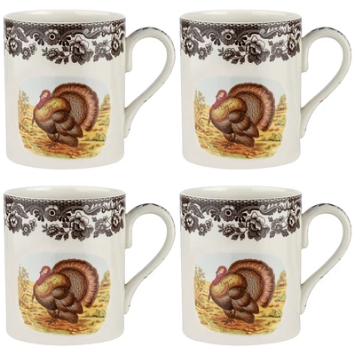 Spode Woodland Turkey Mugs, Set of 4