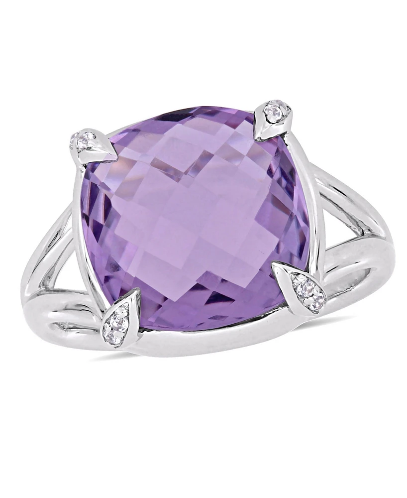 Amethyst (7-3/4 ct.t.w.) and White Topaz (1/20 Split Shank Cocktail Ring Sterling Silver