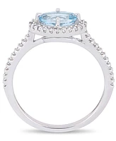 Aquamarine (5/8 ct.t.w.) and Diamond (1/4 ct.t.w.) Halo Ring in 10k White Gold