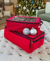Santa's Bag 2 Tray Christmas Ornament Storage Box with Clear Lid
