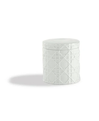 Cassadecor Embossed Wicker Design Porcelain Cotton Jar
