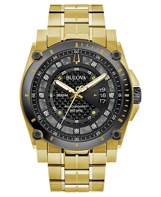 Bulova Men's Precisionist Diamond-Accent Gold-Tone Stainless Steel Bracelet Watch 46.5mm