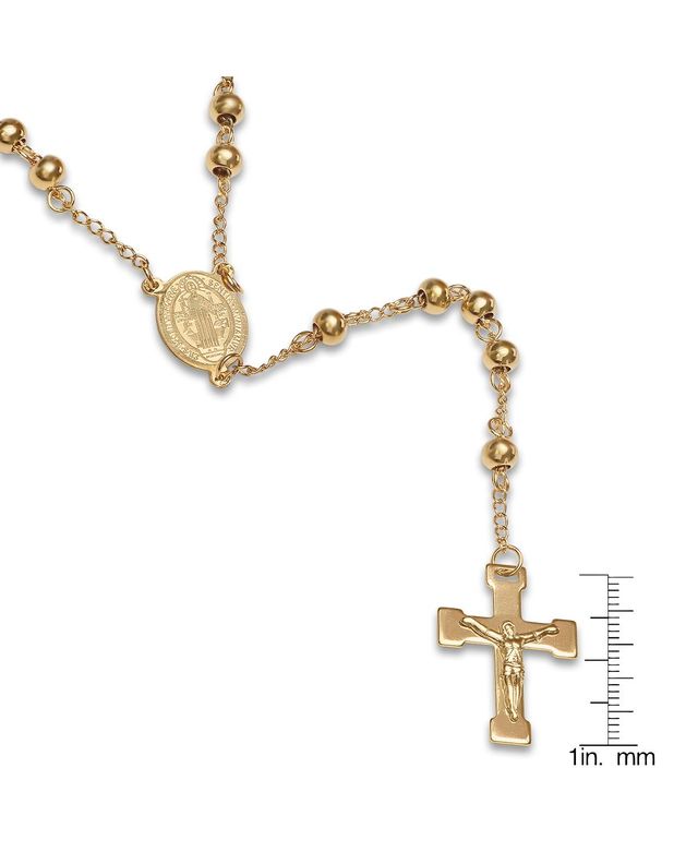Steeltime Unisex 18K Gold Plated Stainless Steel Beaded Classic Rosary Necklace