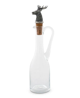 Vagabond House Hand-Blown 5 Oz Cruet Glass Bottle with Cork Stopper and Solid Pewter Elk Head