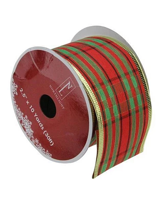 Northlight Red and Green Stripe Wired Christmas Craft Ribbon 2.5" x 10 Yards
