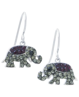Black and Gray Pave Crystal Elephant Wire Drop Earrings set in Sterling Silver