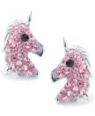 Pave Crystal Unicorn Stud Earrings in Sterling Silver