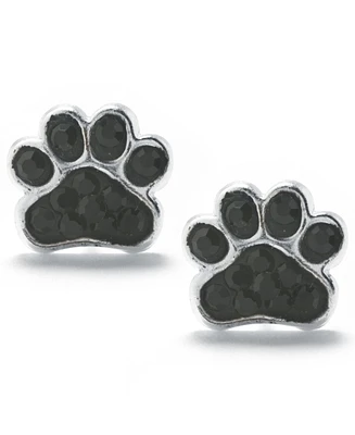 Jet Pave Paw Print Stud Earrings in Sterling Silver