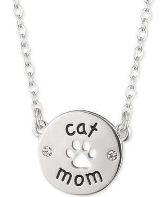 Pet Friends Jewelry Silver-Tone Cat Mom Pendant Necklace, 16" + 3" extender