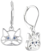 Pet Friends Jewelry Silver-Tone Blue Crystal Cat Drop Earrings