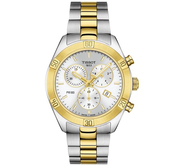 Tissot Women's Swiss Chronograph T-Classic Pr 100 Two-Tone Pvd Stainless Steel Bracelet Watch 38mm