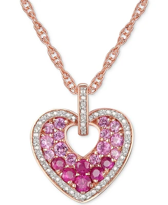 Multi Gemstone (1/2 ct. t.w.) & Diamond (1/10 ct. t.w.) 18" Heart Pendant Necklace in 14k Rose Gold Over Sterling Silver