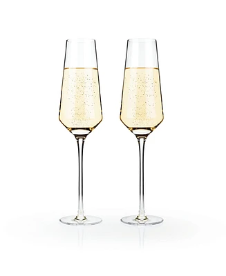 Viski Raye Angled Crystal Champagne Flutes, Set of 2, 8 Oz