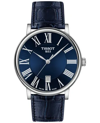 Tissot Men's Swiss Carson Premium Blue Leather Strap Watch 40mm